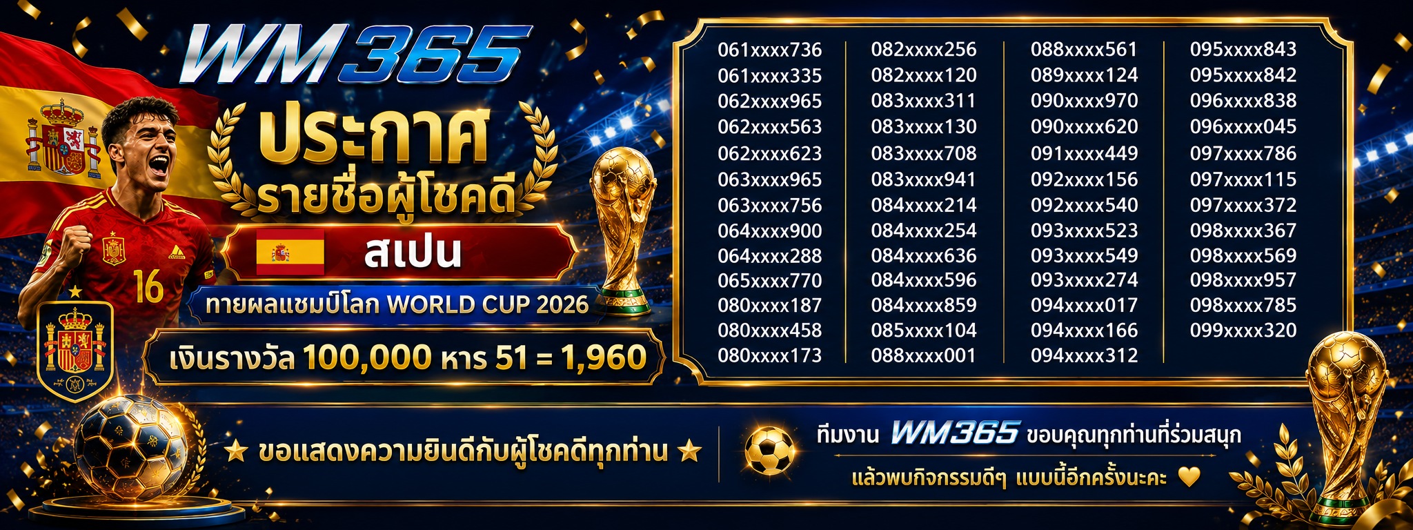 ประกาศรายชื่อผู้โชคดีบอล